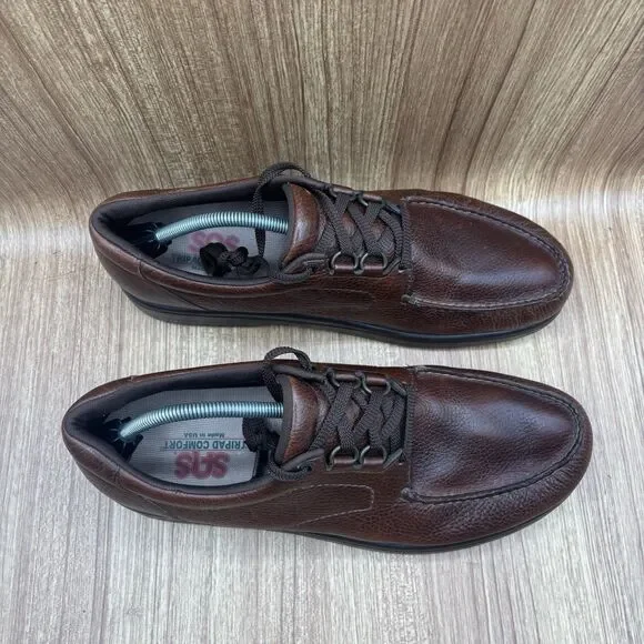 SAS Bout Time Lace up Loafer pebbled leather Mens size 14 Brown Sneakers Shoes